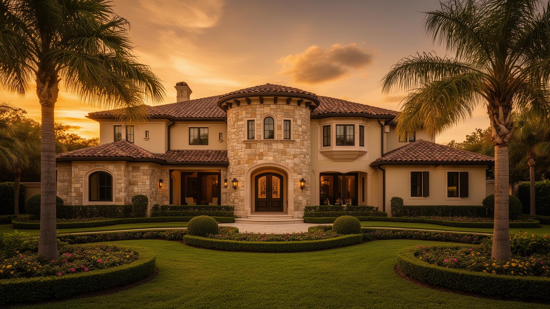 Luxury Tampa custom home at golden hour